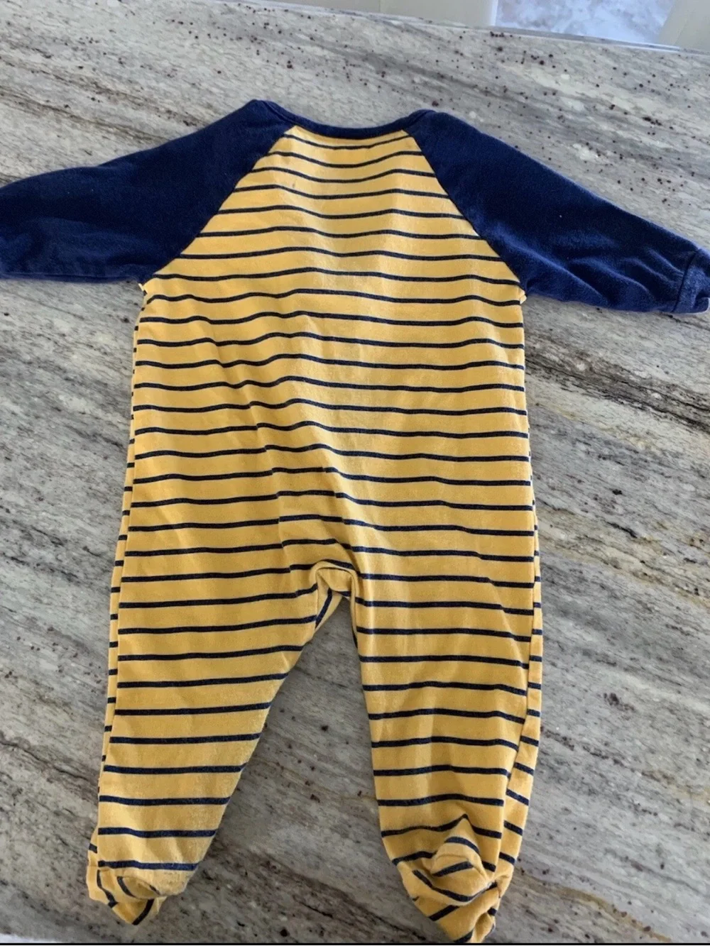 Carter's Yellow & Navy Striped Baby Footed One-Pieces (2)